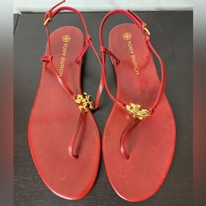 TORY Burch Red Capri T strap logo Sandals size 9